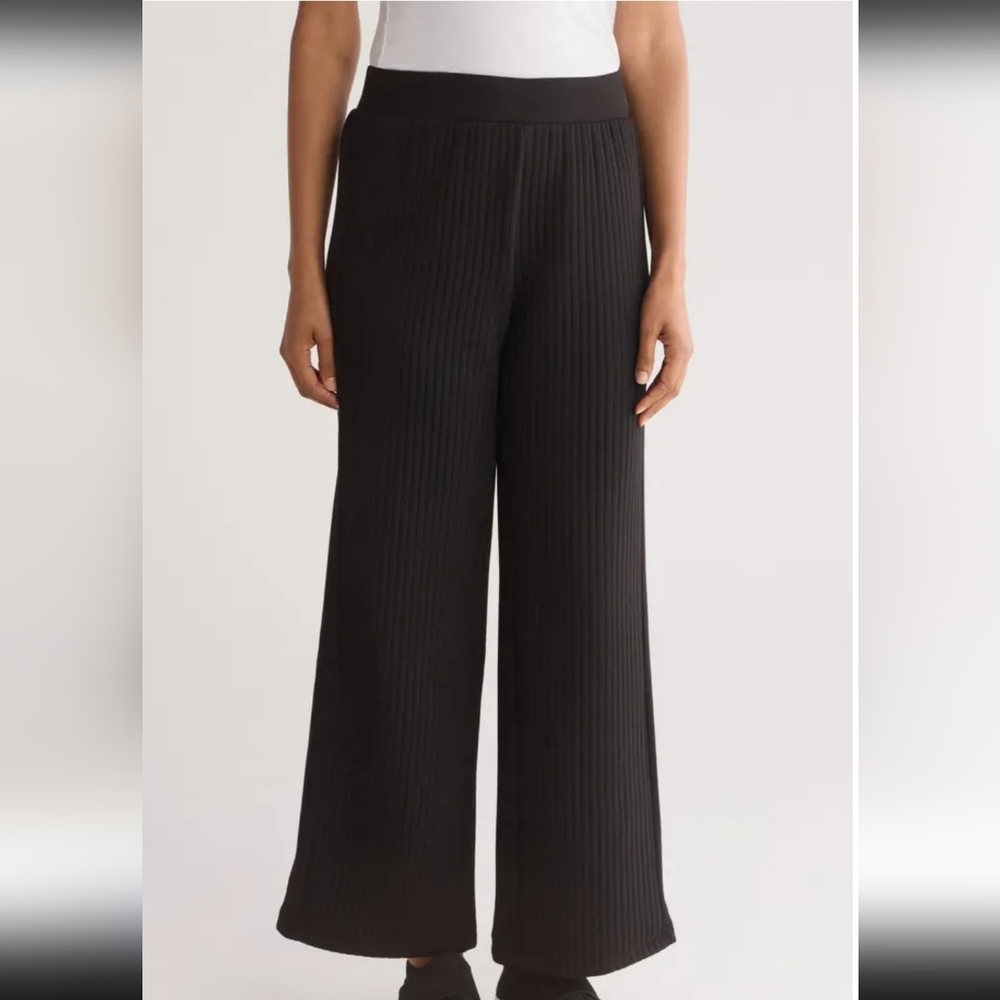 NWOT T Tahari Wide Leg Pull-On Trouser Stretchy Black Pants Size Medium Like New - Picture 2 of 13